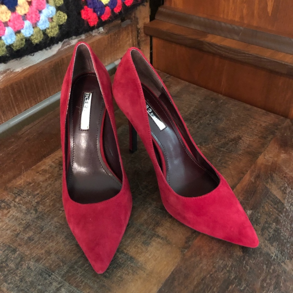 BCBG red, suede pumps